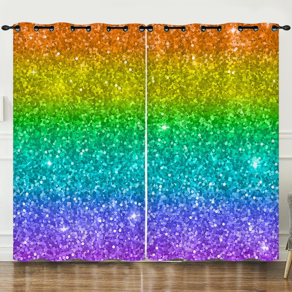 Curtain Gradual Change Smudge Blinds 3D Digital Printing Curtain Blackout Punching