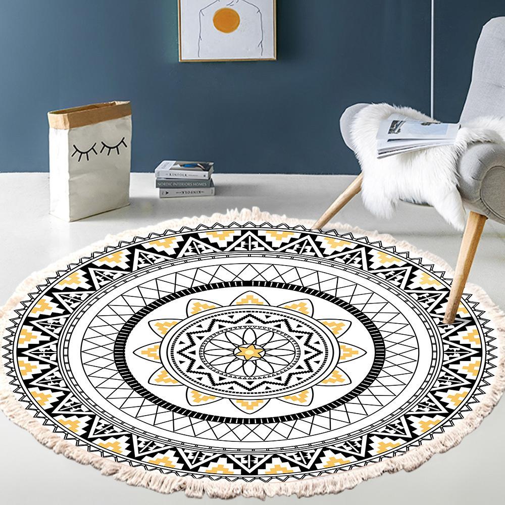 Large Round Bedroom Carpet With Tassels Macrame Tassel Floor Mat for Living Room Cotton Linen Muslim Prayer Mat Rug Custom Size