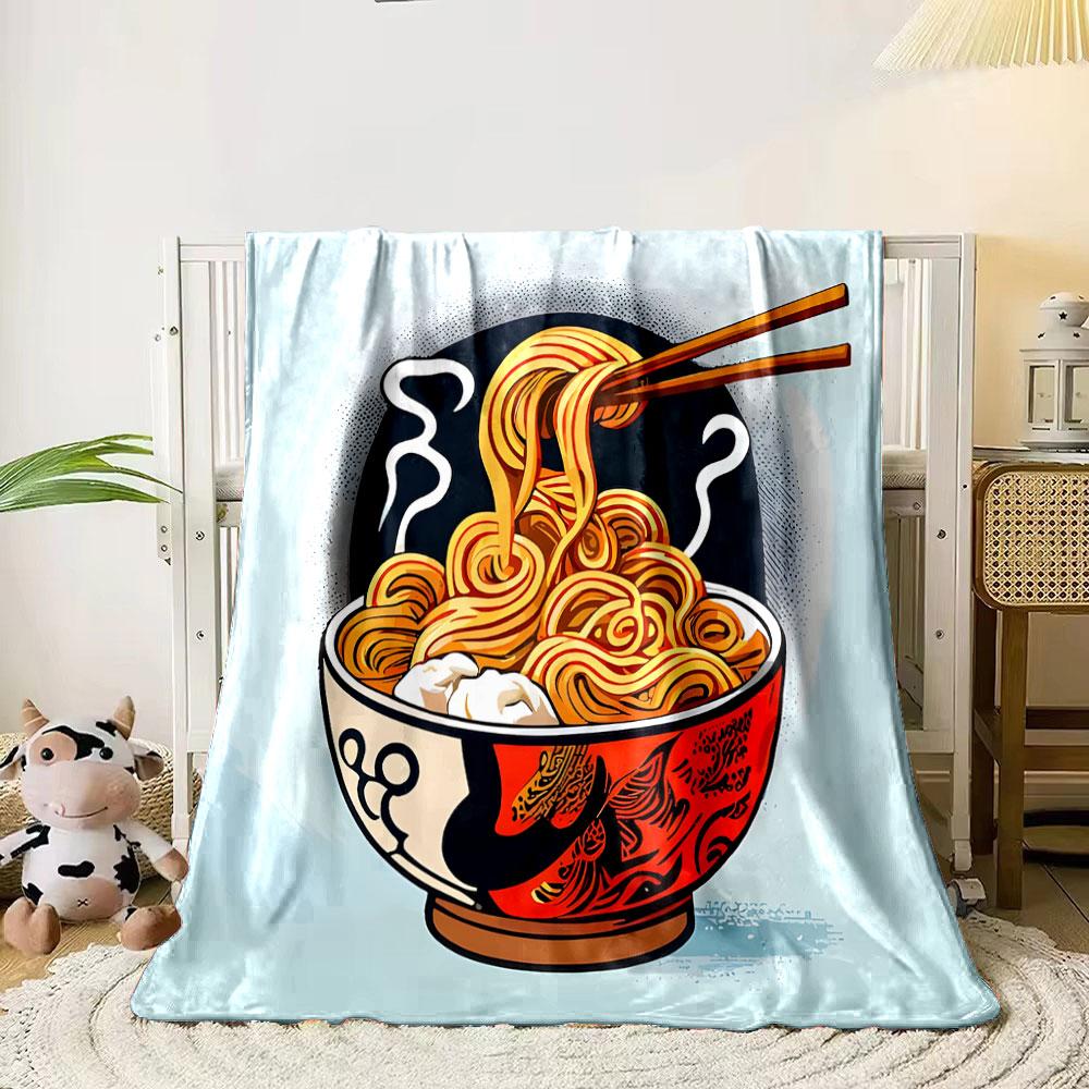 Steaming Ramen In Artistic Bowl Print Blanket Soft and Cozy Perfect for the Living Room Bed Sofa or a Nap,gift