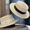 French light luxury flat brim straw hat women's spring summer elegant anti-ultraviolet sun hat seaside vacation versatile show small face