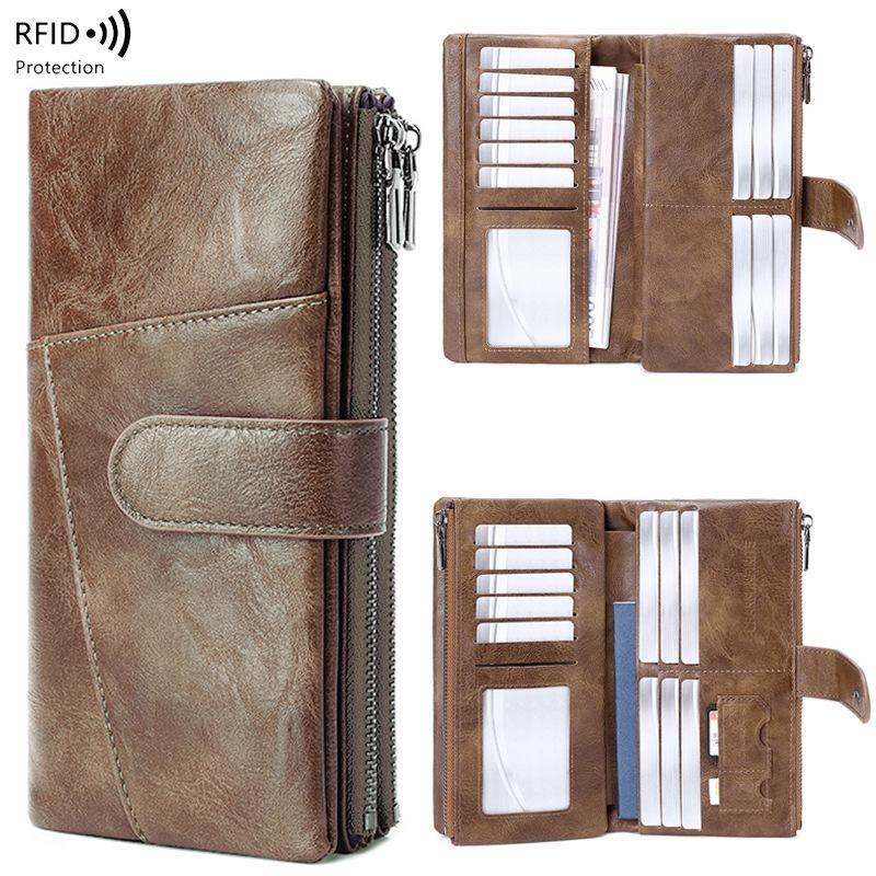 Damen Langbörse Anti-Diebstahl Blinkend RFID-Kartenetui PU-Leder Münzbörse Clutch Tasche Kartenhalter Geldklammer Multifunktionale Herrenbörse