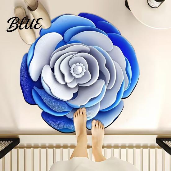 Realistic Decorative Rug Shape Entrance Absorbent Non-Slip Bath Mat 3D Flower Floor Three-dimensional for Living