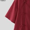 INCERUN Vintage Men Summer Stand Neck Short Sleeve Side Buttons Casual Traditional Style Shirts
