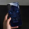 Blue Lion Cool Black Frame Glass Phone Case Suitable for Samsung GalaxyS26 S25 S24 S22 S21 S20FE Ultra Plus Anti Drop Back Cover
