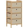 Chest of Drawers, 4 Fabric Drawers Narrow Dresser with Bamboo Frame, Cream White