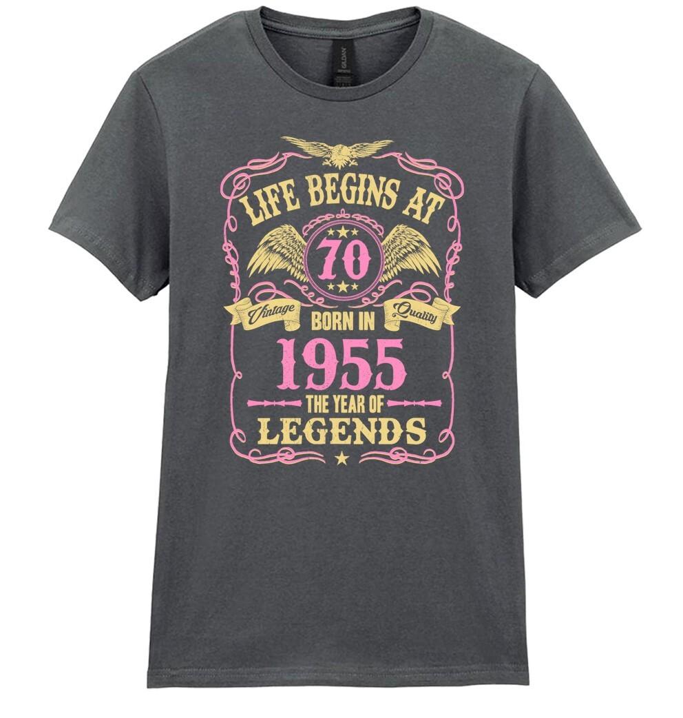 Life Begins At 70 Womens 70th Birthday T-Shirt Mens Womens Tees Top BORN 1955 Ladies Gift Mothers Day S