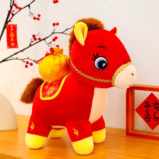 Horse Doll with Fukubukuro Decor Good Luck in Year of The Horse Chinese Style PP Cotton Filling Zodiac Pony Figurine
