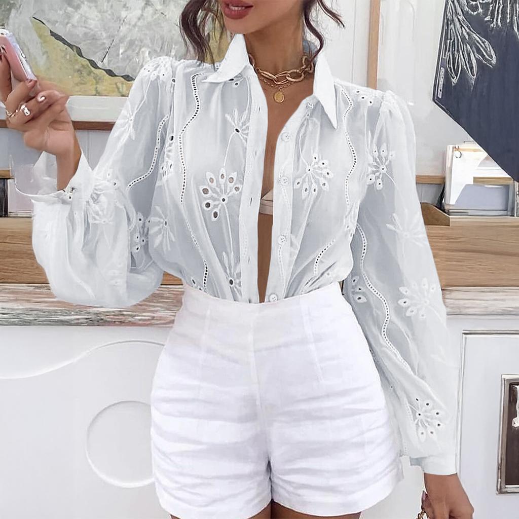 Lässige Urlaubsmode Hohlgestrickte Langarm-Cardigan-Bluse für Damen 2025 Herbst und Winter