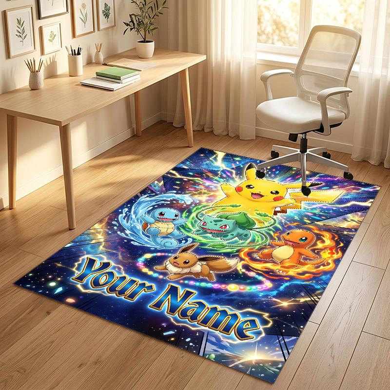 Personalized Crystal Velvet Carpet,Pokémon Custom Printed Name, Plush Area Rug For Home Indoor Decor