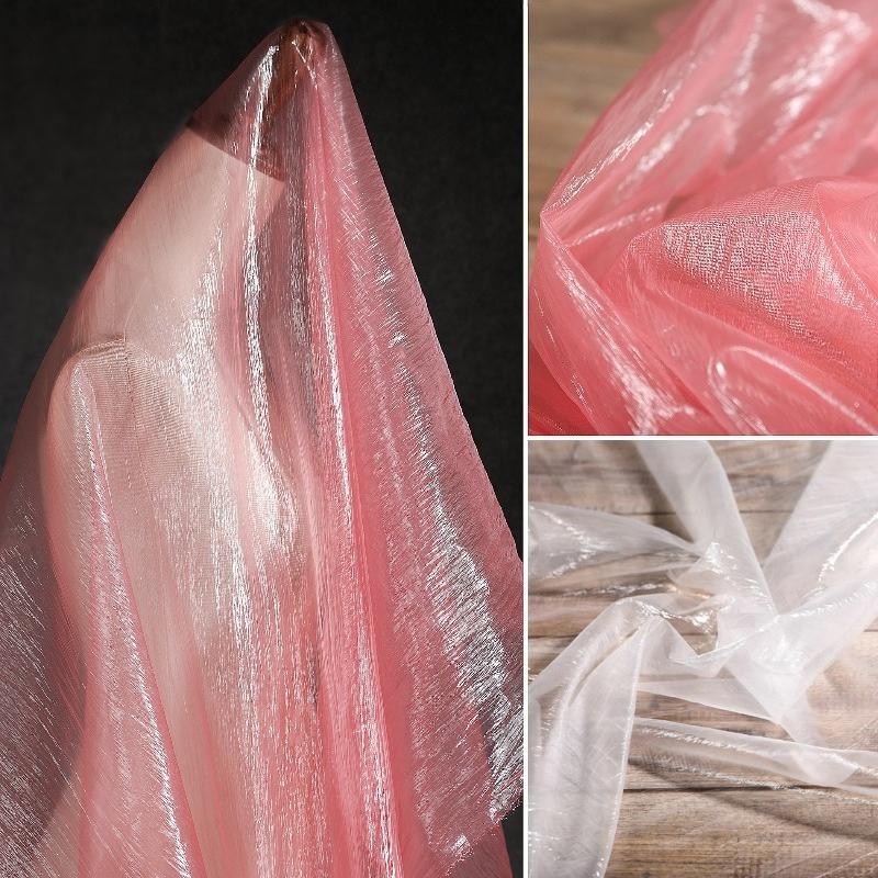 Tessuto Trasparente Speciale Pieghettato Micro-testurizzato in Nylon 100/300/500cm Trasparente per Abiti da Sera Disegnato da un Designer