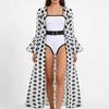 One Piece Swimsuit with Adjustable Straps and Belted Waist Plus Sheer Chiffon Polka Dot Cover Up for Women Beachwear Set