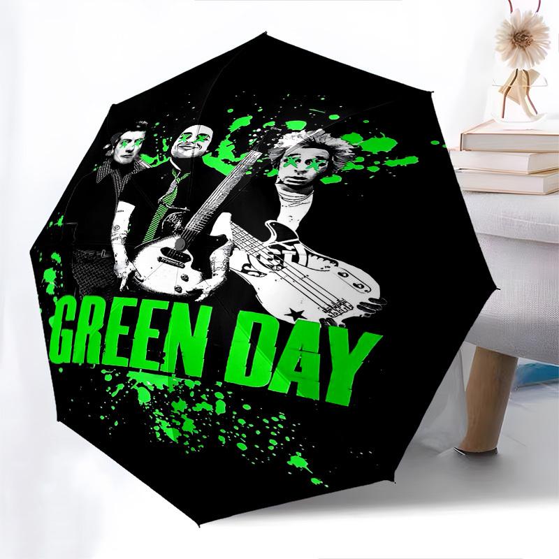 1pc Green Day Automatic Open Close Umbrella with 8-Rib Windproof Canopy Compact Portable Travel Umbrella10297