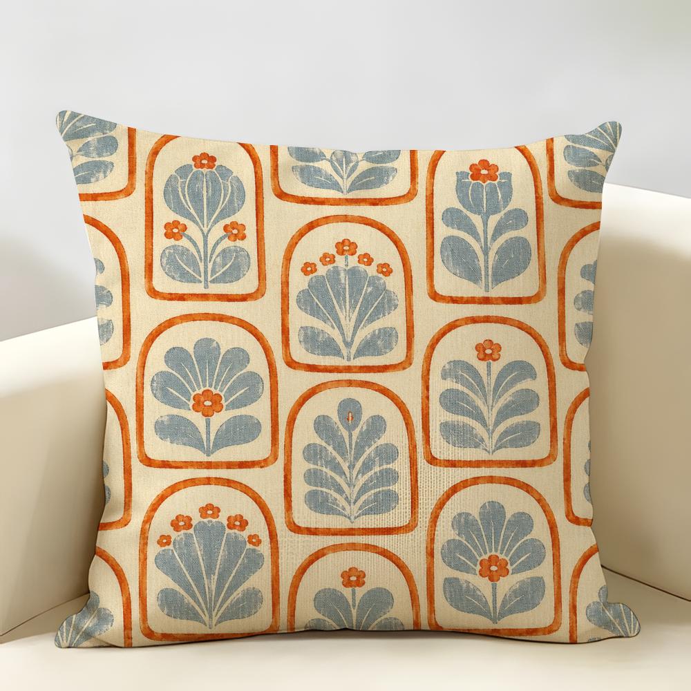 Medieval Revival Tile Cushion Cover Durable Hypoallergenic Organic Linen Short Pillow Cover Washable