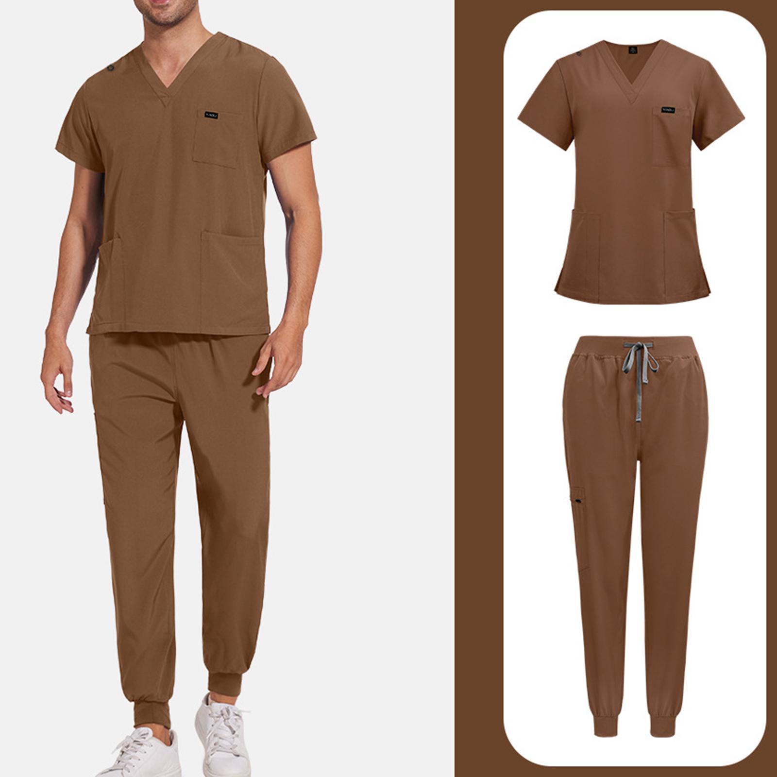 

Mens Comfortable And Casual Solid Color Short Sleeved Pants Protective Suit Set XXL коричневий