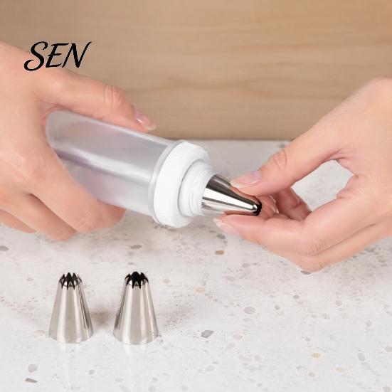 Handheld Cream Dispenser Cake Decorating Kit, Cupcake Icing Piping Tool with 6 Stainless Steel Nozzles, Clear Home Baking Equipment Set for