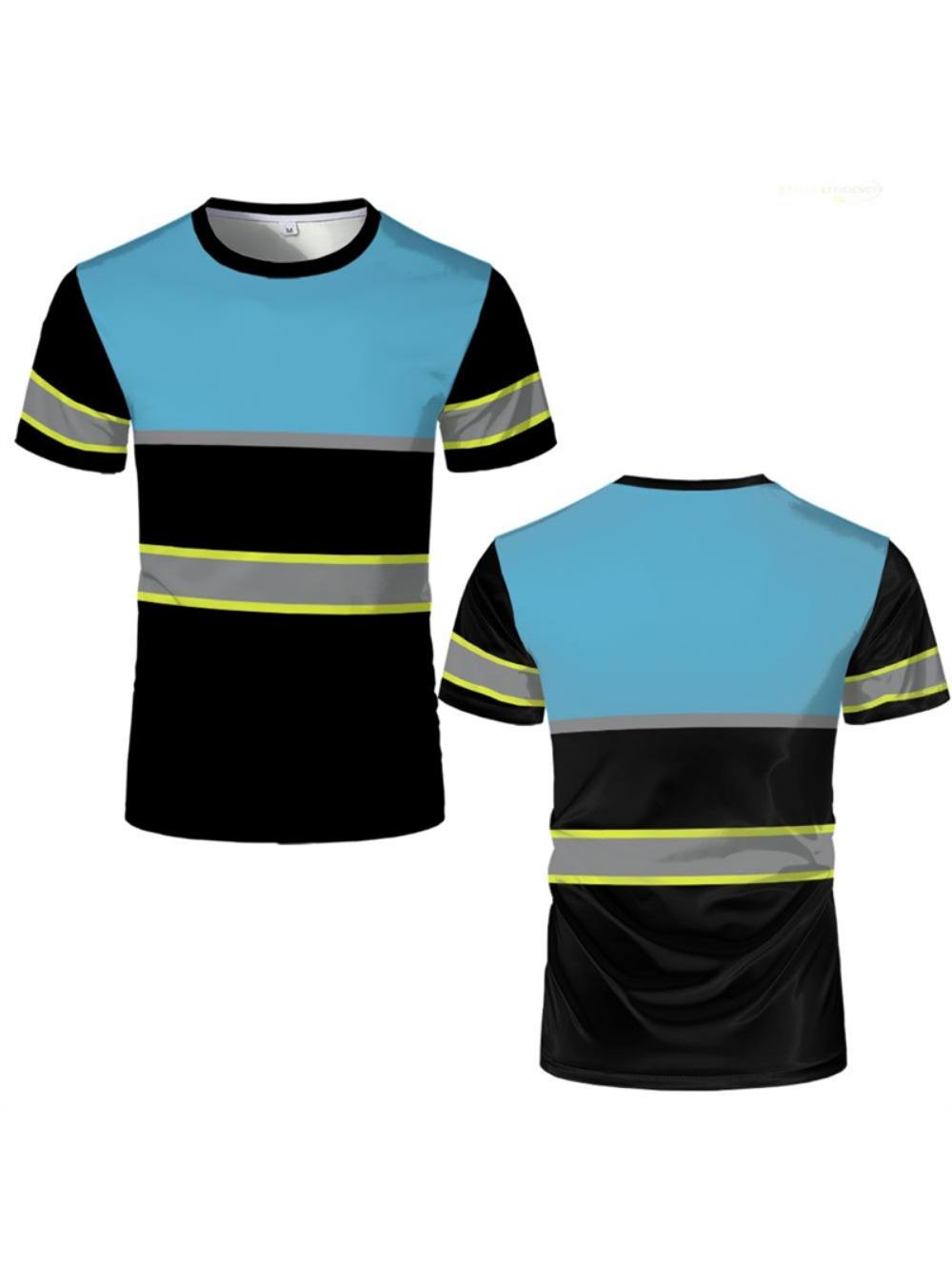 

Summer Simple Striped T-shirt Round Neck 3D Printed Casual Summer Shorts Outdoor Fashion Large T-shirt S