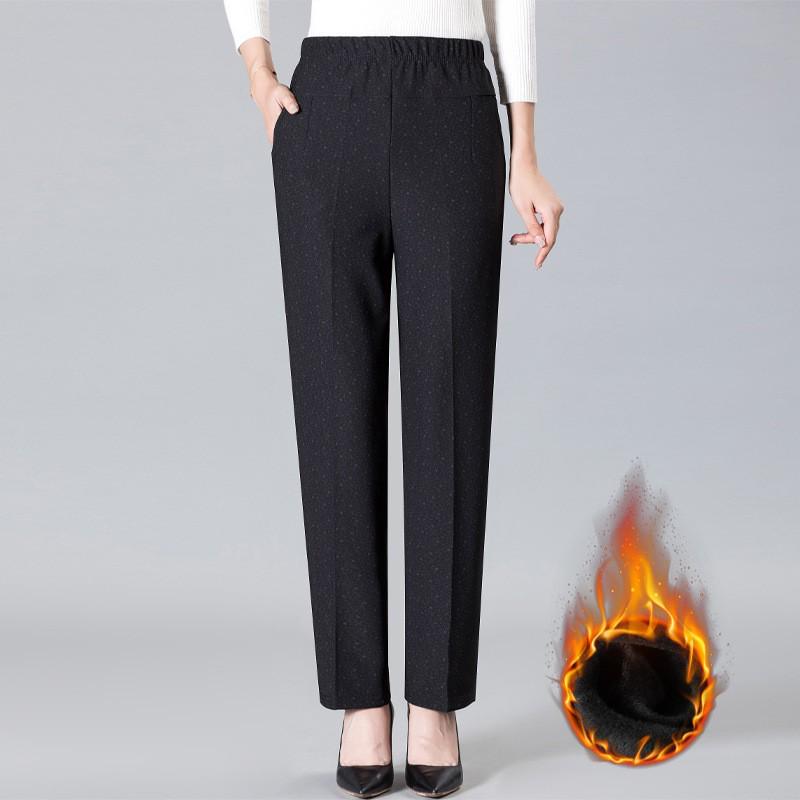 Plus Velvet Thickened Elastic High-Waist Pants for Middle-Aged and Elderly Women - Loose Fit Grandma Straight-Leg Pants