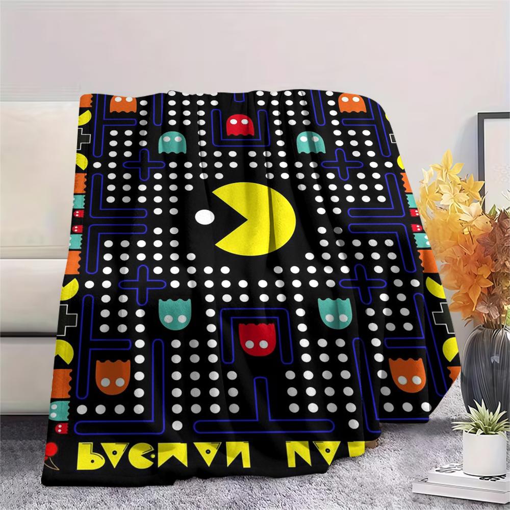 1 Stück Pacman-Print Flanelldecke, Hohe Qualität, Bequem für alle Jahreszeiten, Heimdekoration, Wärme und Komfort, Perfekt für Geschenke