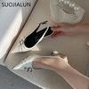 Fashion SUOJIALUN New Brand Women Sandal Fashion Buckle Pointed Toe Shallow Slip On Ladies Elegant Slingback Shoes Thin Low Heel Pumps