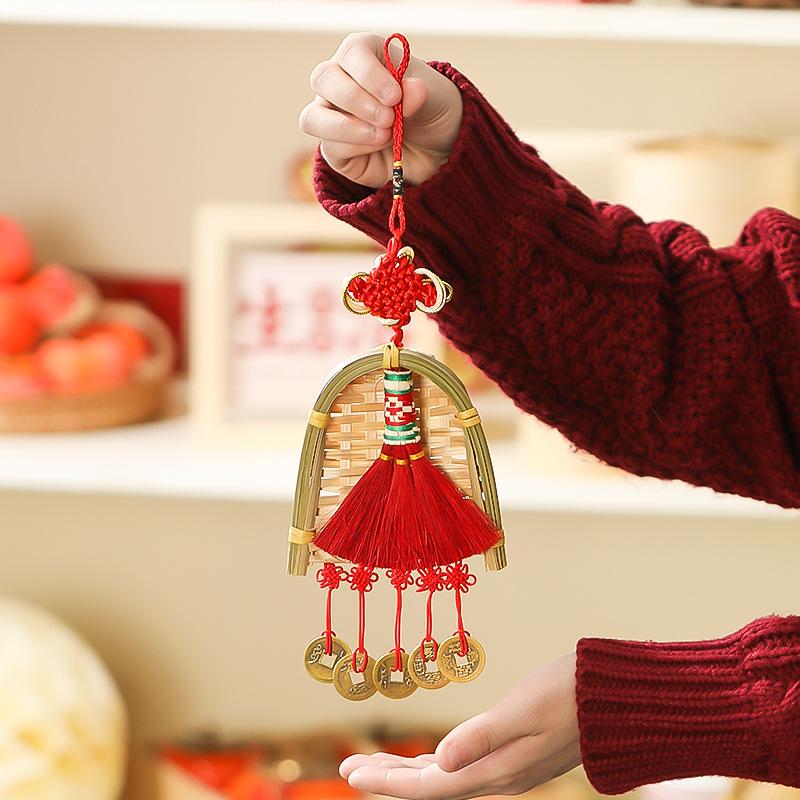 Spring Festival Dustpan Pendant Chinese New Year Broom Pendant Housewarming Lucky Gift Broomstick Copper Coin Hanging Decor