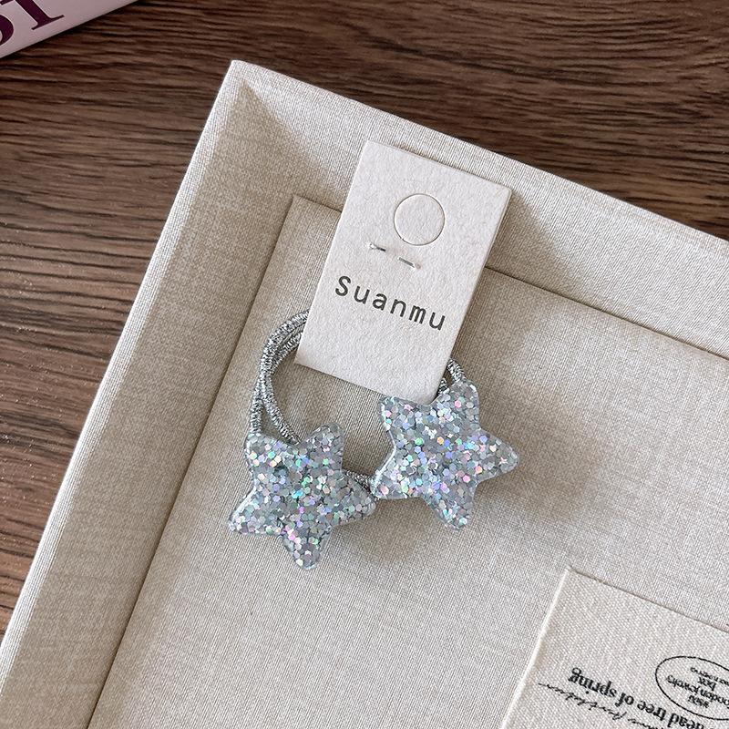 

2pcs Korean Shiny Silver Star Love Princess Bangs Children Small Hair Rope Headwear Girls Kids Hair Accessories