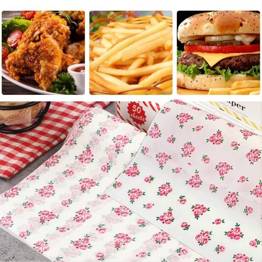 50Pcs/Lot Wax Paper Food Wrappers Wrapping Paper Food Grade Grease Paper For Bread Sandwich Burger Oilpaper Kitchen Baking Tool