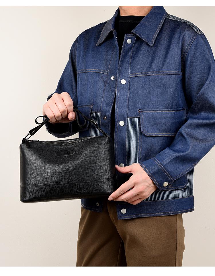 2025 Men's Genuine Leather Crossbody Bag with Three-Layer Main Compartment and Large Capacity