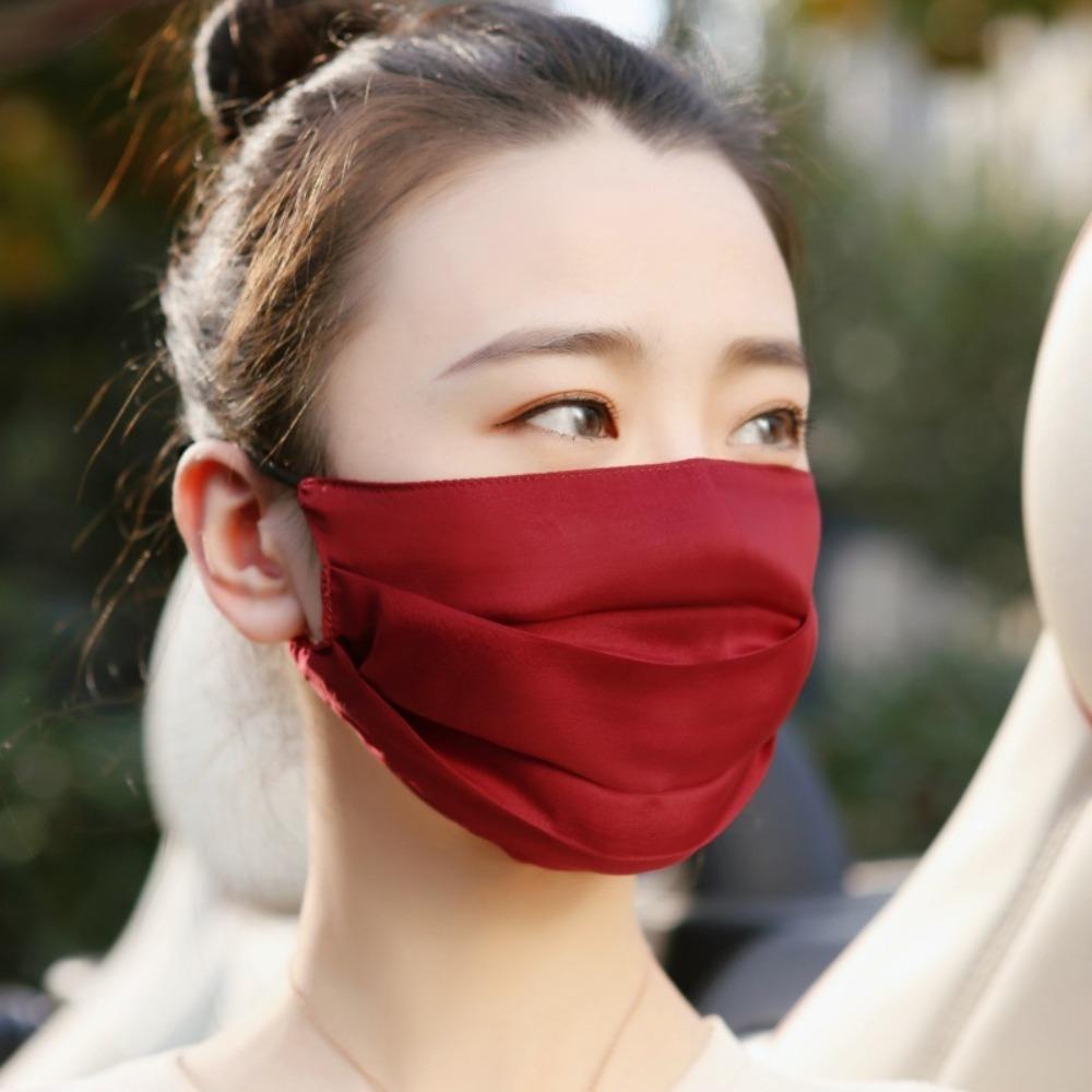 Fashion Breathable Silk Mask Dustproof Comfortable Face Mask Thin Sun Protection Mask Women Men красный
