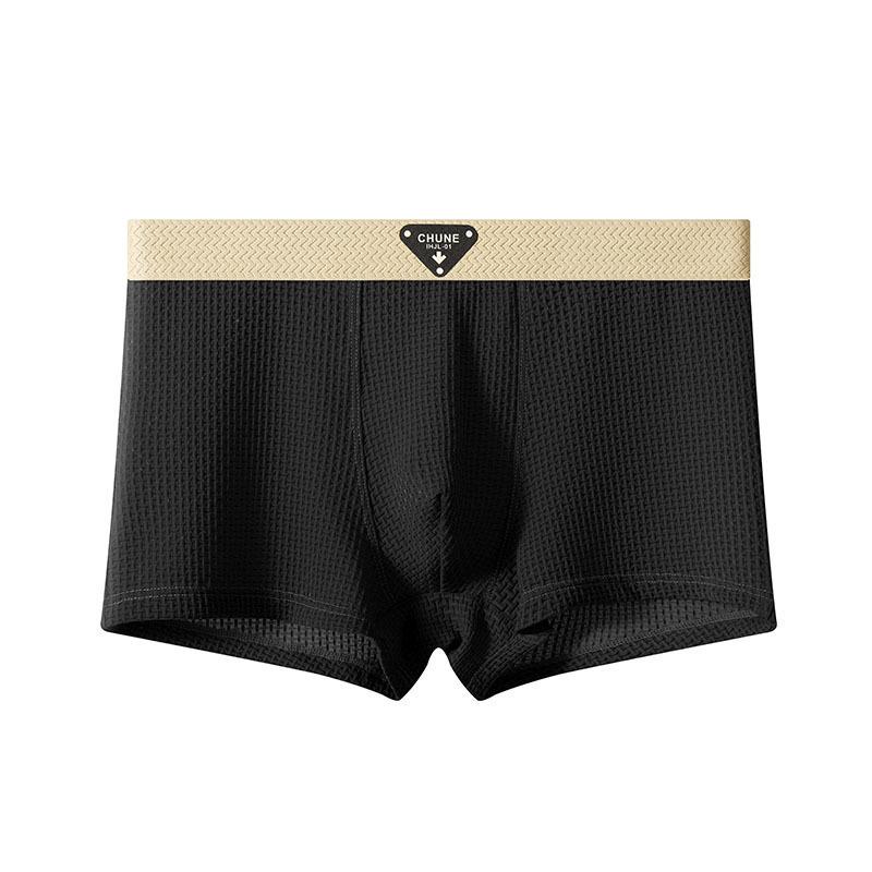 Men s Summer Trendy Jacquard Ice Silk Cool, Quick-drying and Breathable Sports Briefs L чёрный
