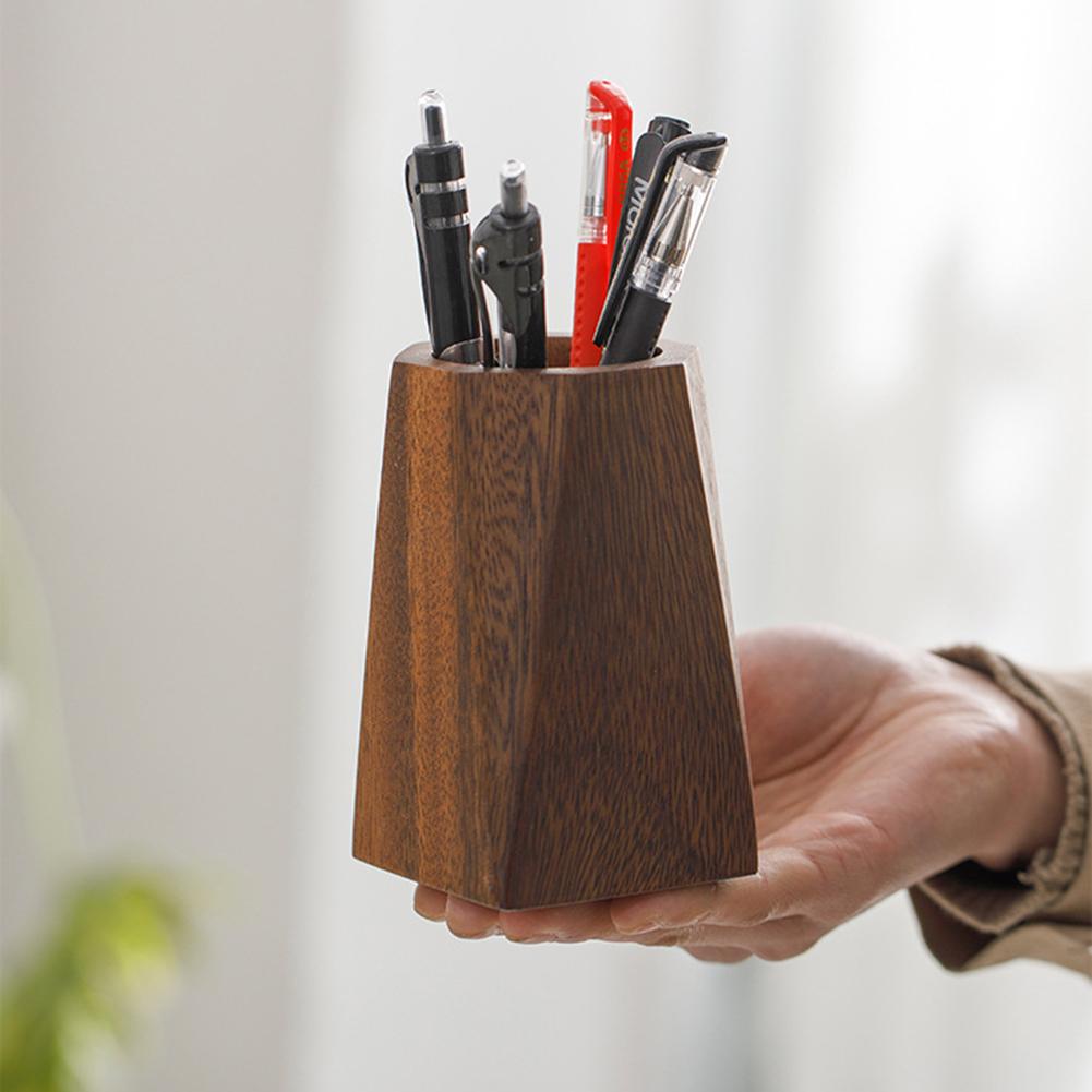 Desktop Storage Wooden Pen HoldersWalnut Large Capacity Pen Holder Box Multifunctional Wooden Pencil Organizer Container Office