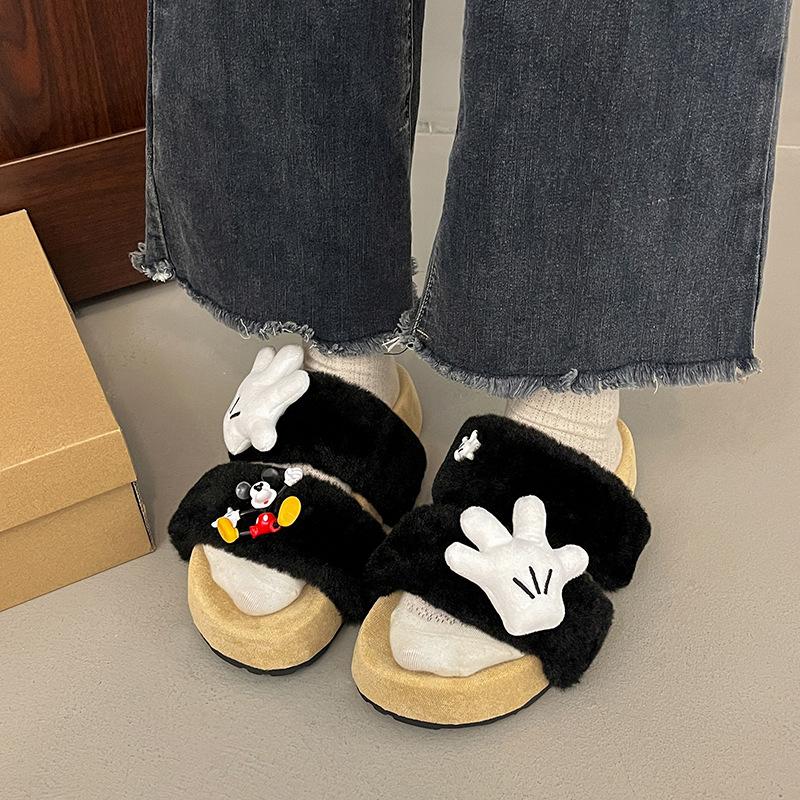 Popular simple and versatile 2025 new Mao Mao drag women wear autumn and winter one-word cotton slippers wear non-slip slippers women