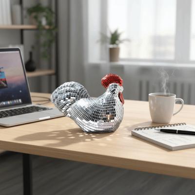 Exquisite Mirror Disco Balls Chicken Shape Figurine Chicken Sculptures Models Home Decor