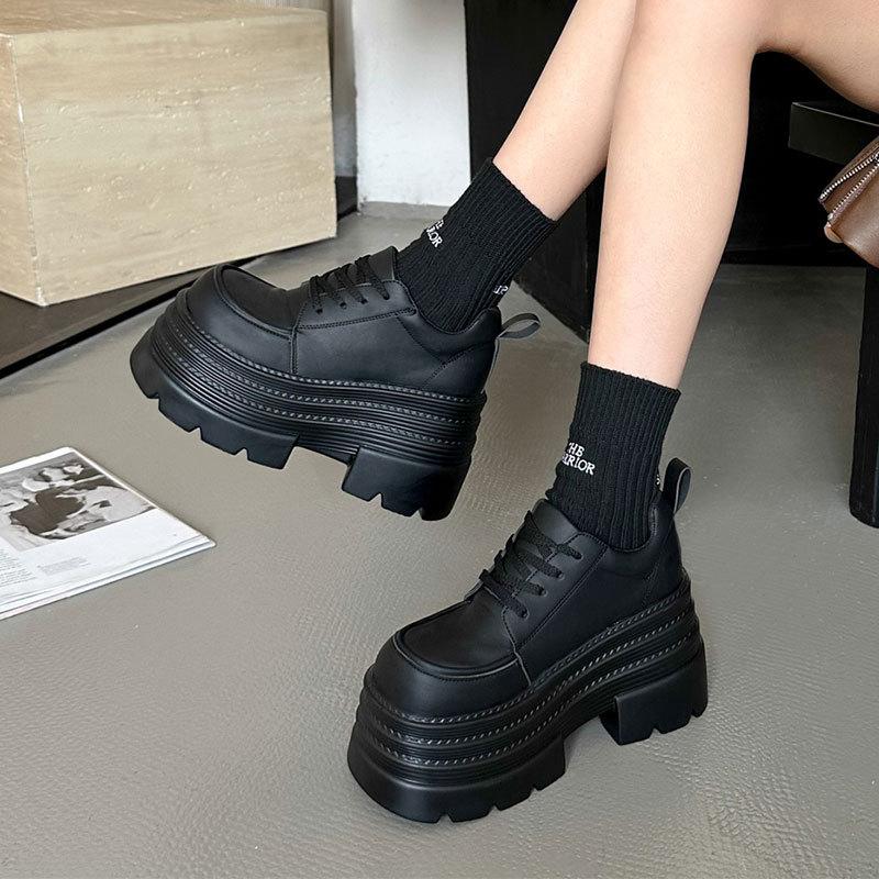 Fashion Thick-soled Lace-up Small Leather Shoes Women's Spring and Autumn New Small Super Thick-soled Heightening Single Shoes