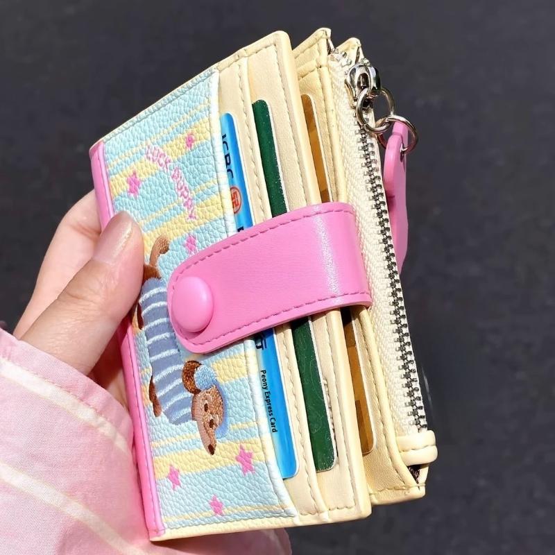 Kawaii Dachshund Embroidery Coin Bag Cute Cartoon Pu Leather Wallet Ins Style Card Bag Small Money Change Pouch Gifts