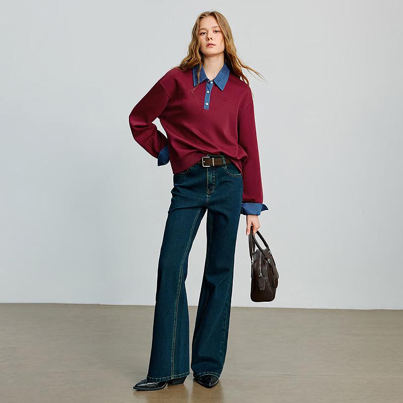 Chuyu Women's Fashion Spliced Fake Two-Piece Sweatshirt