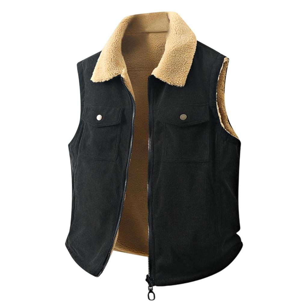 Men's Casual Inner And Outer Color-matched Zipper Vests, Men's Double-sided Fleece Warm Lambskin Lapel Vests