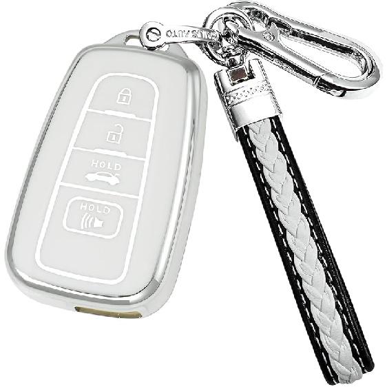 Key Fob Cover Compatible With Toyota Camry CHR RAV4 Corolla Highlander Sienna Avalon Prius Remote Smart Key,TPU Protective Key Case (Pink) белый