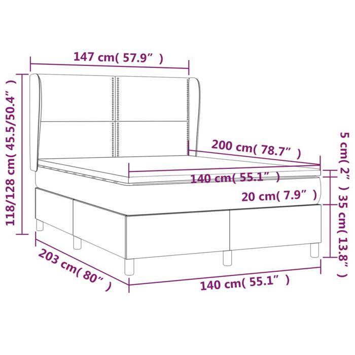 3128450 vidaXL Lit à sommier tapissier avec matelas Crème 140x200 cm Tissu