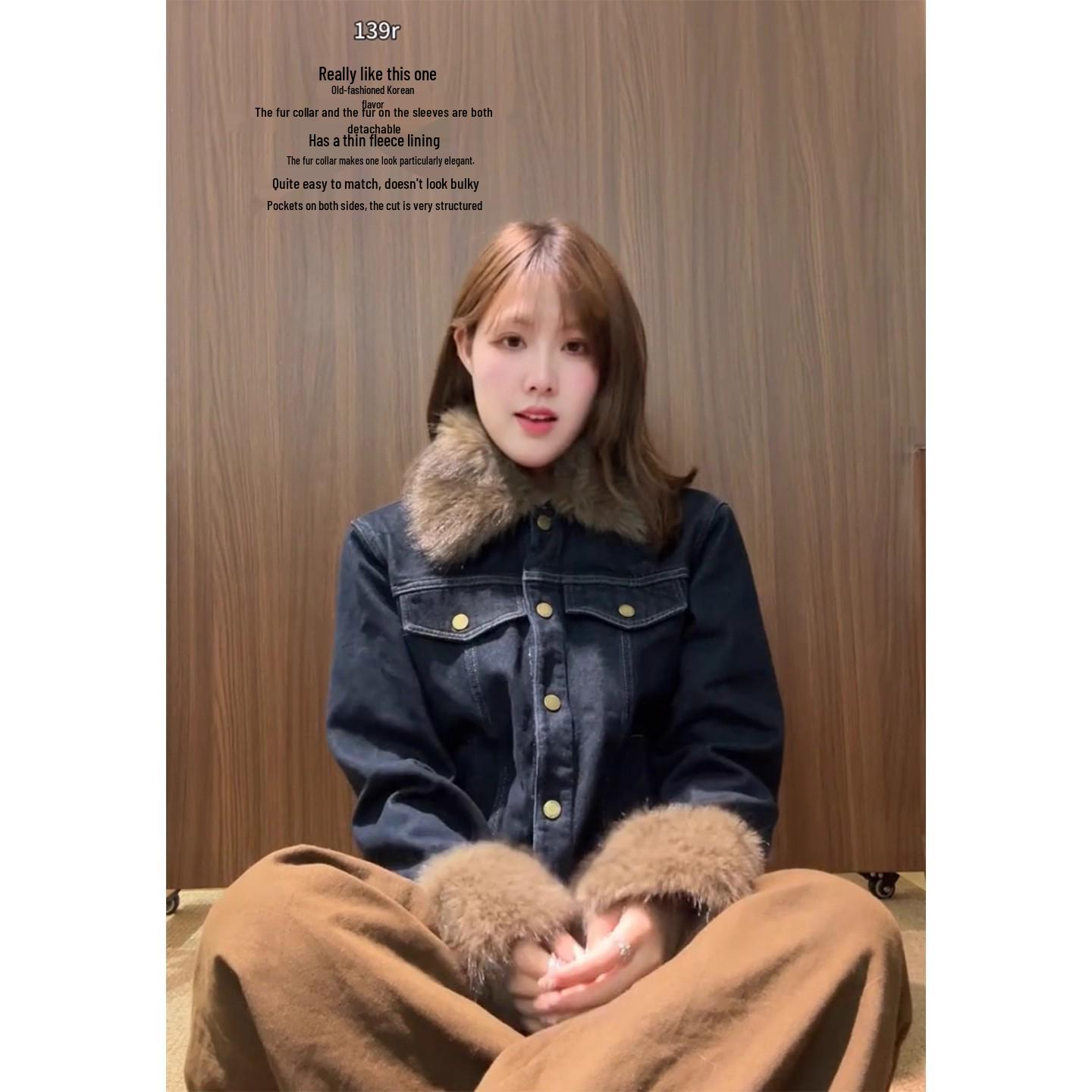 

Женская ретро джинсовая куртка с овчиной - Осень/Зима 2025 Короткое плюшевое хлопковое пальто Large синий/джинсовый