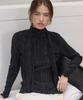 OURHOPE [Scarf Set] Half-Neck Pleated Blouse - Black