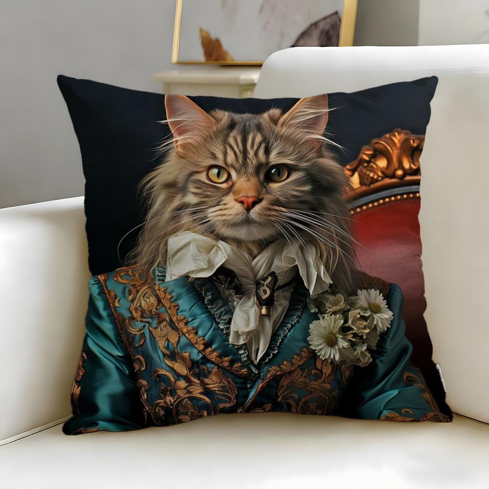 classic theme Renaissance Royal Cat Cushion Cover Soft EasyWash Pillow Case Versatile for Couch Bed Travel and Office