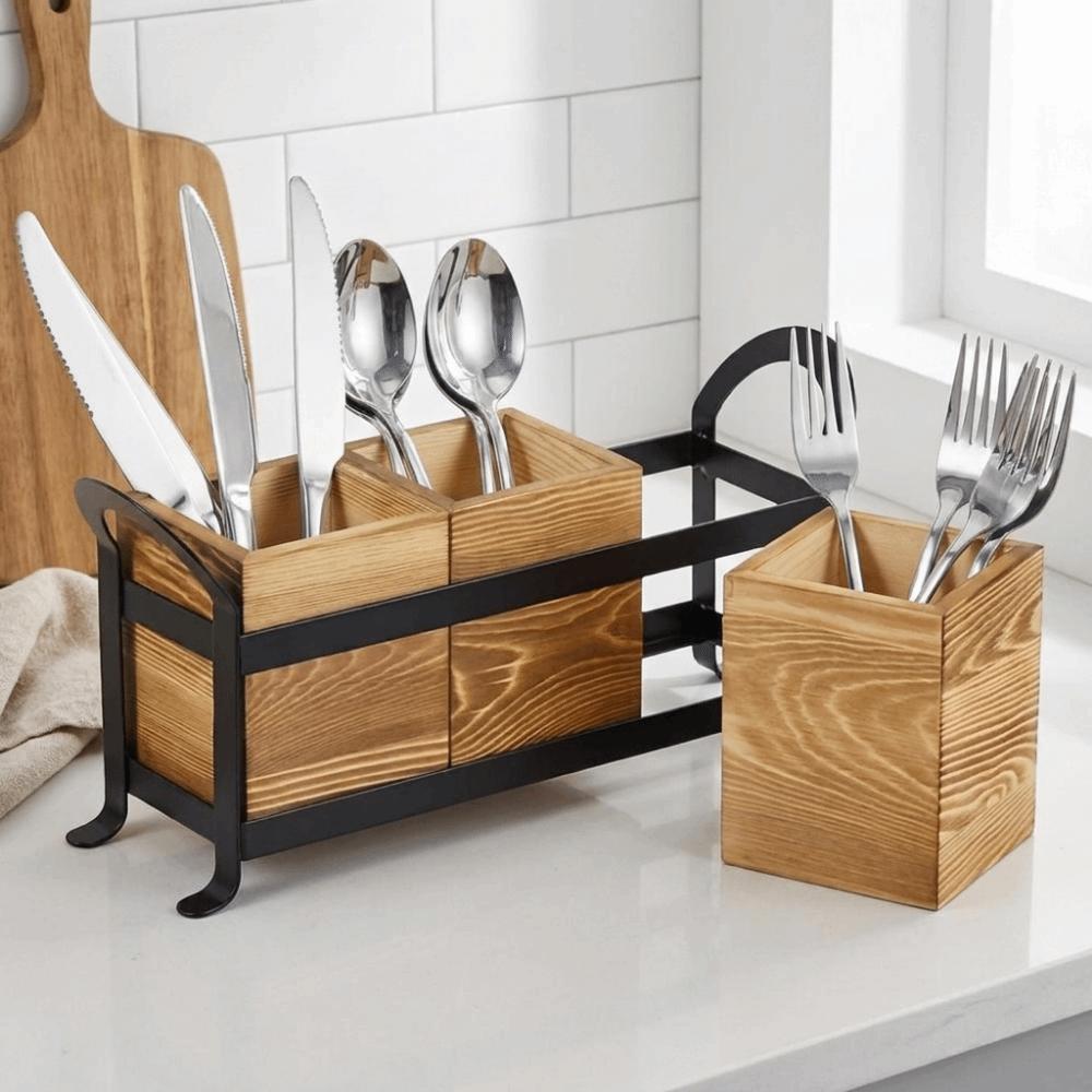 Large Capacity Tableware Storage Box Space Saving Flatware Organizer  Farmhouse