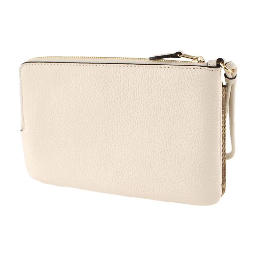 New COACH Double Zip Wallet Leather Card Holder, Clutch Wallet Medium Size Women's Saddles Brown Monogram & White C5576-IMDJ8