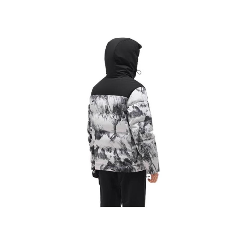 Anta Snow Mountain Full Print Casual Warm Water Resistant Hooded Short Down Jacket Unisex Jacket Pure-White 952347915-3