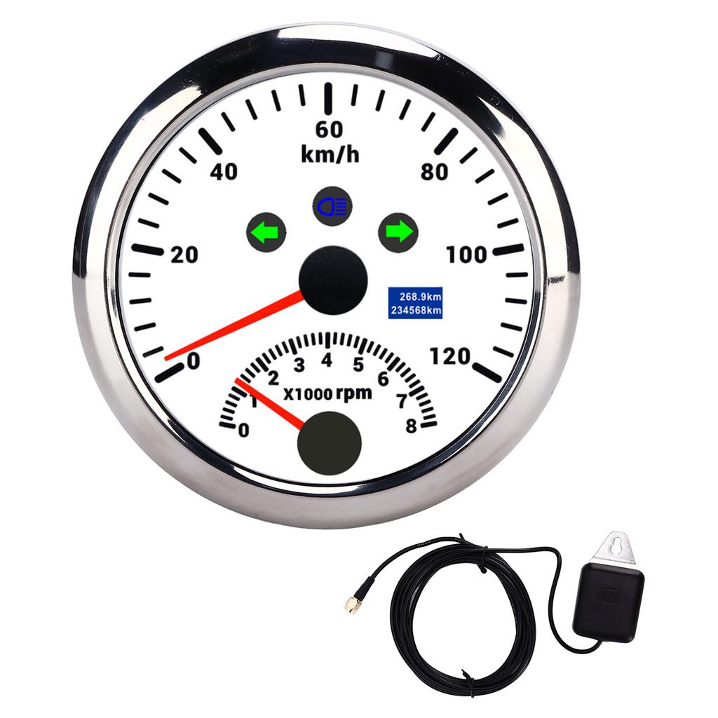 85mm 120kmCelsiush GPS Speedometer 0‑8000rpm Tachometer Gauge LCD Multicolored Backlight for Car Boat Yacht RV Truck