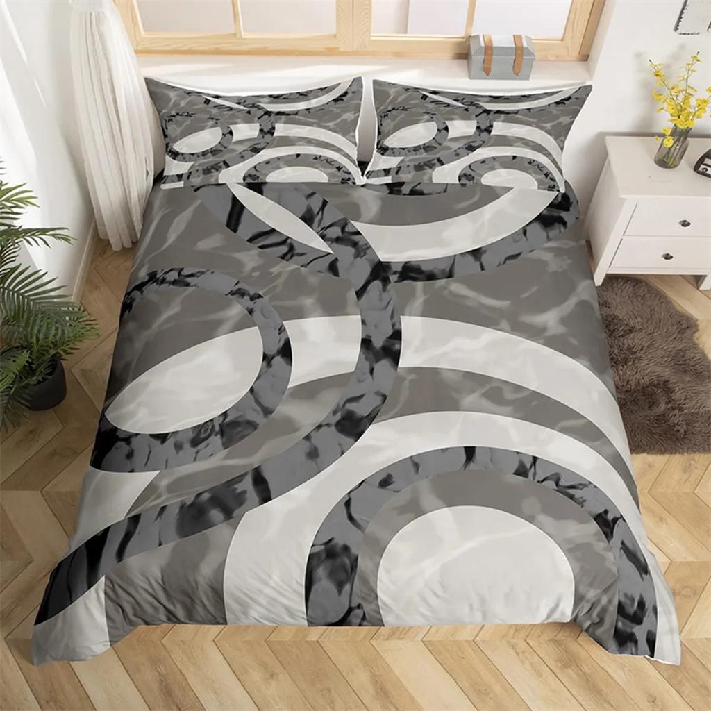 Gray Black Red Swirl Duvet Cover Trippy Stripe Geometric Microfiber Abstract Geometry For Women Quilt Cover Bedroom Decorations