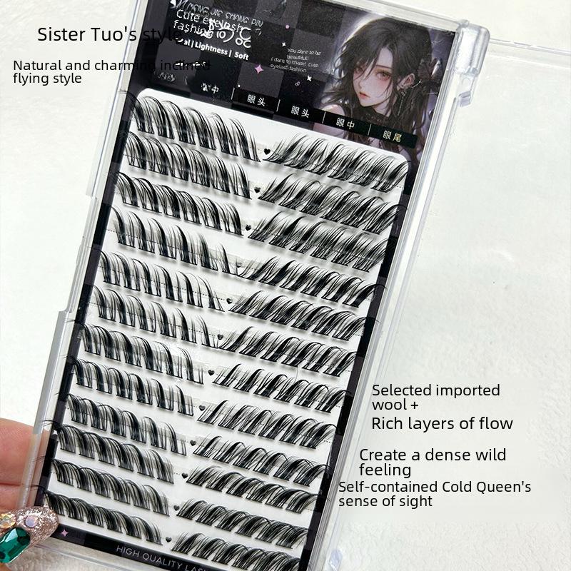 Mengji Shangpin Dense Clustered False Eyelashes, 12 Rows, European & American Style, Light & Volumizing Oblique Fox Eye Design