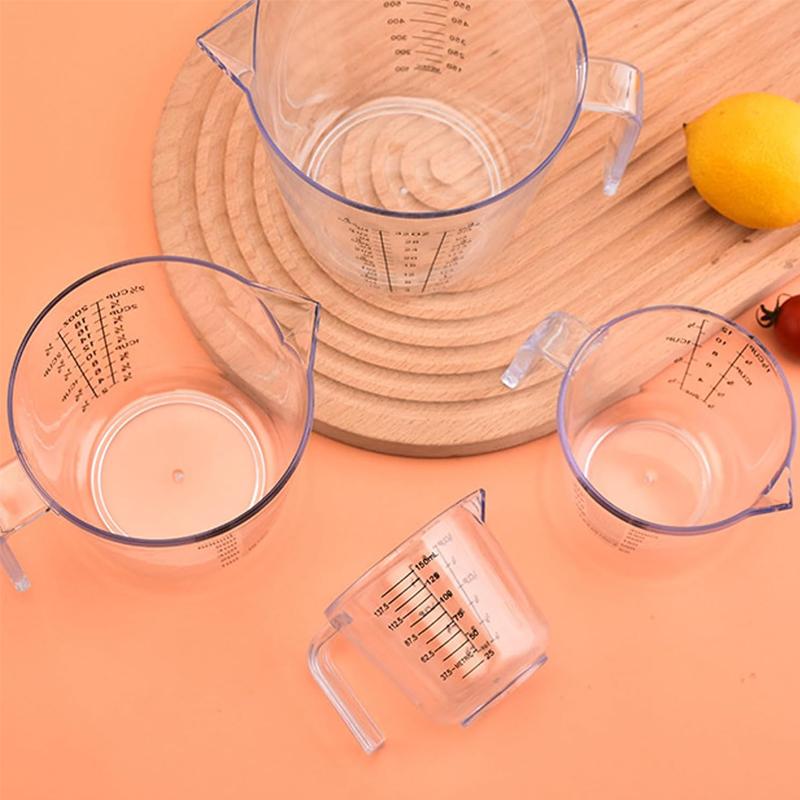 300ML,600ML,1000ML Transparent Plastic Measuring Cups Set with Angled Grip Multiple Stackable Liquid Measuring Cup