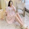 1011 new pajamas women's cotton and silk round neck loungewear thin fashion home artificial cotton and silk nightgown can be worn outside