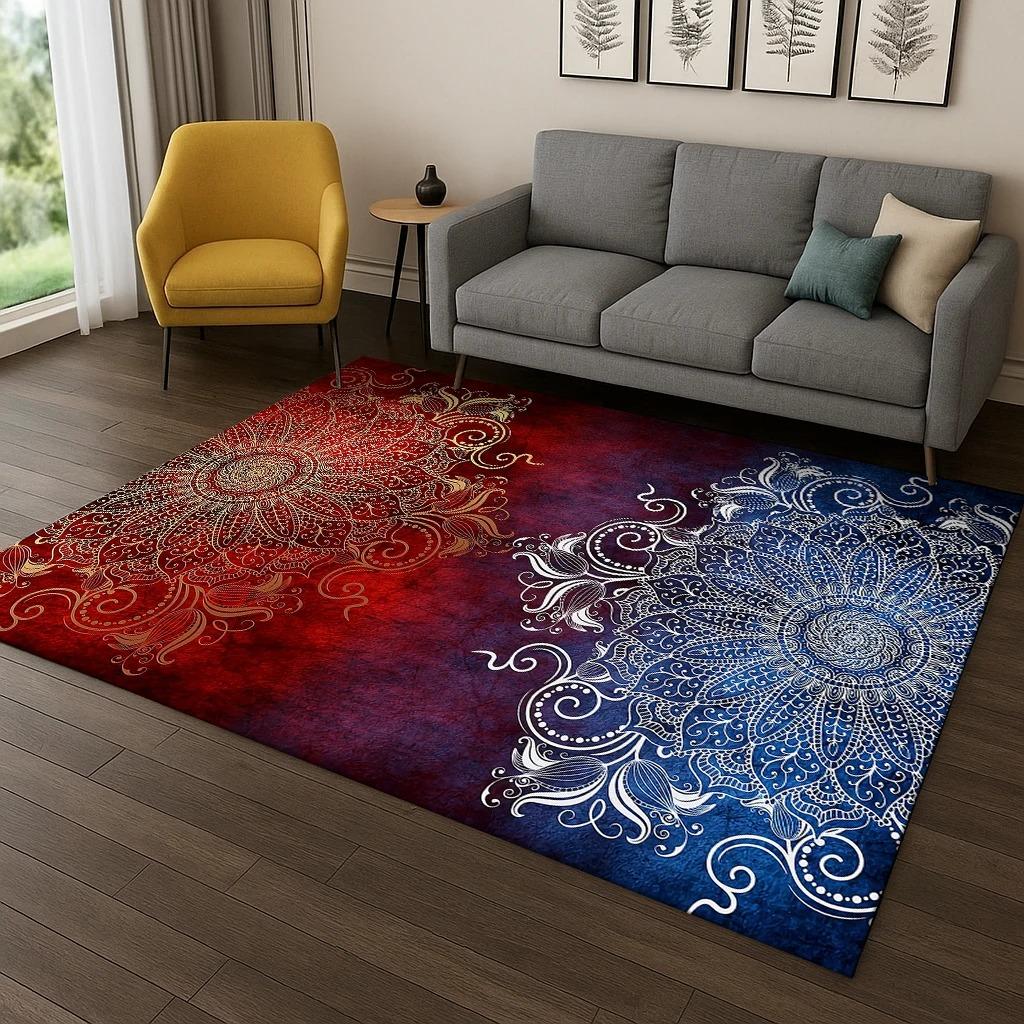 West Asian Style Floral Carpet Living Room Area Rug Study, Bedroom Anti-slip Floor Mat Easy To Clean Ground Mat Yoga Mat Gift